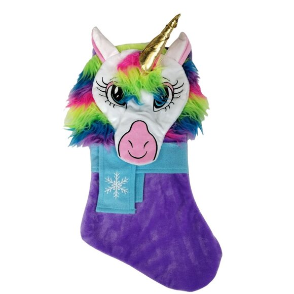 Holiday Time Plush Unicorn Snowflake 20 inch Christmas Stocking Purple New - Picture 1 of 5